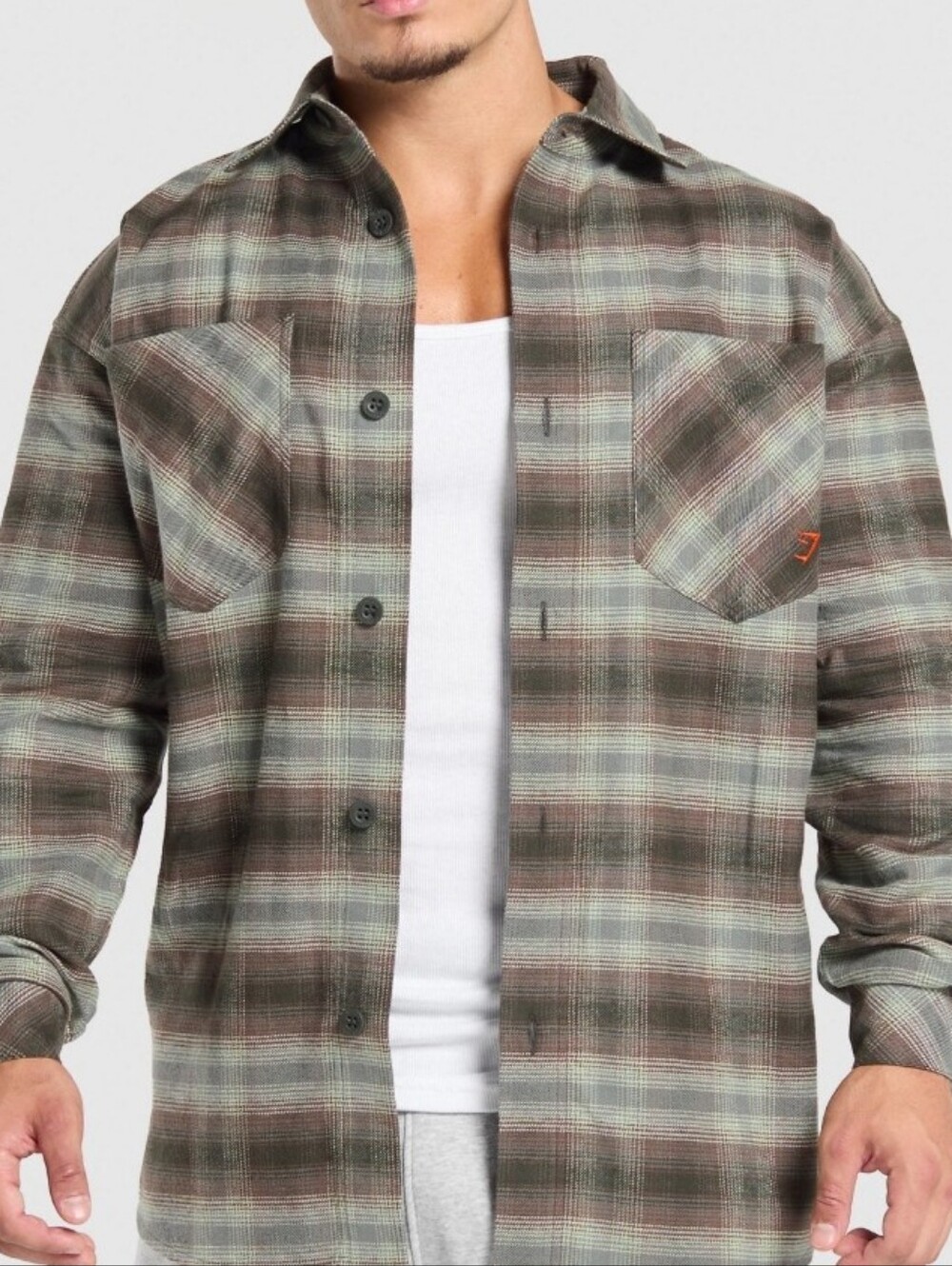 Gymshark Mens Check Flannel Shirt Or Shacket Size Large Purple & Slate Blue